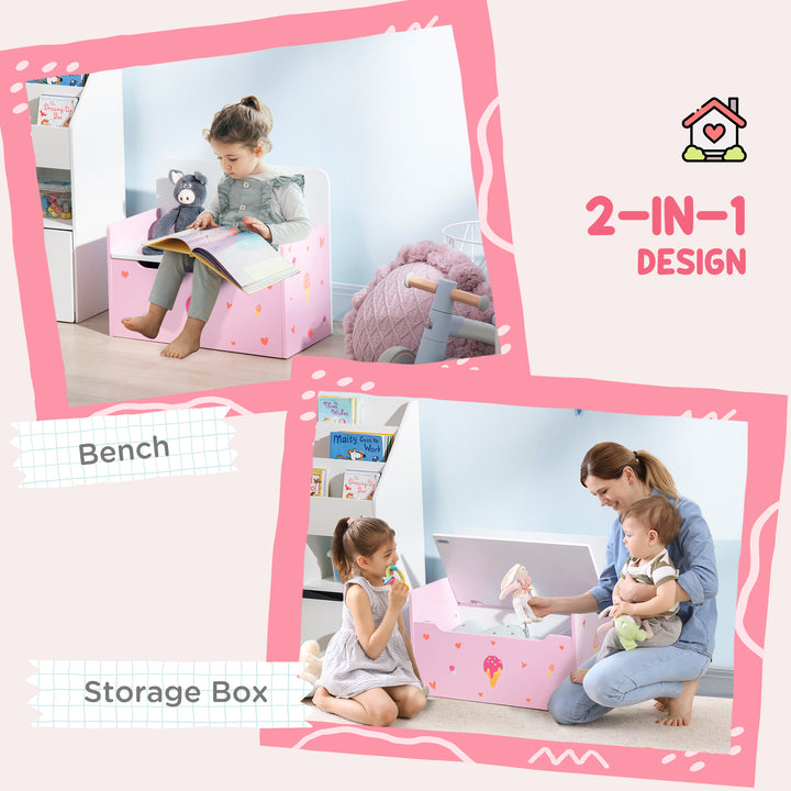 ZONEKIZ Dual-Purpose Toy Chest: Wooden Storage Bench with Safety Mechanism, Pretty in Pink | Aosom UK