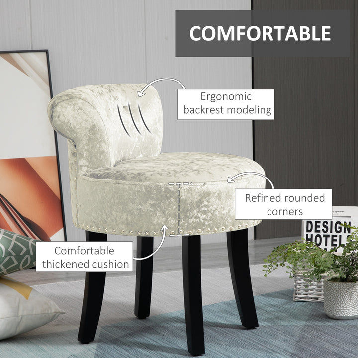 Dressing Table Stool with Rubber Wood Legs, Ice Velvet Vanity Stool for Living Room Bedroom, Beige
