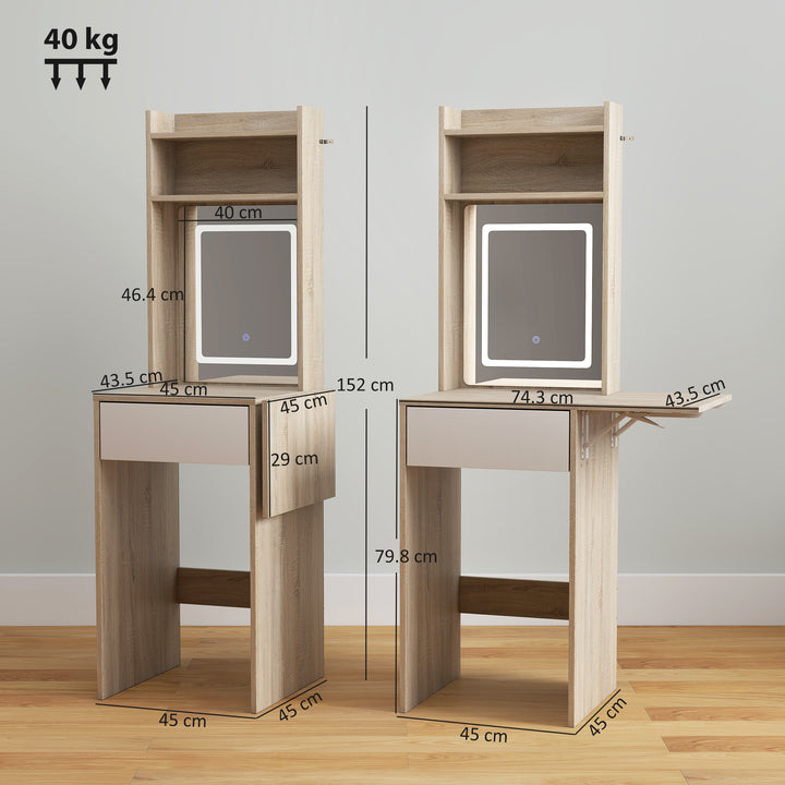 Small Vanity Desk with Mirror and LED Lights, Compact Dressing Table w