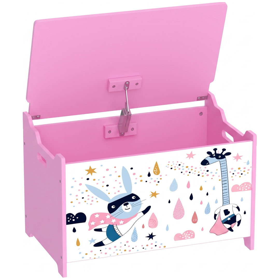 Storage Chest, Wooden Toy Chest with Lid, Flip-Top, Security Hinges - Pink