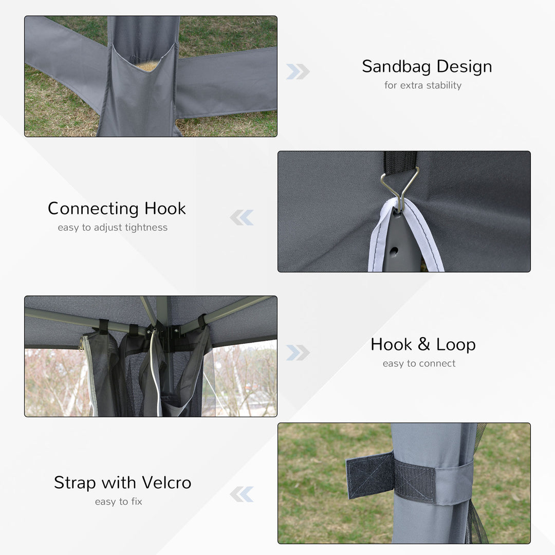 3.8m x 3.2m Pop Up Gazebo Hexagonal Canopy Tent Outdoor Sun Protection with 6 Mesh Sidewalls, Hand Bag, Grey