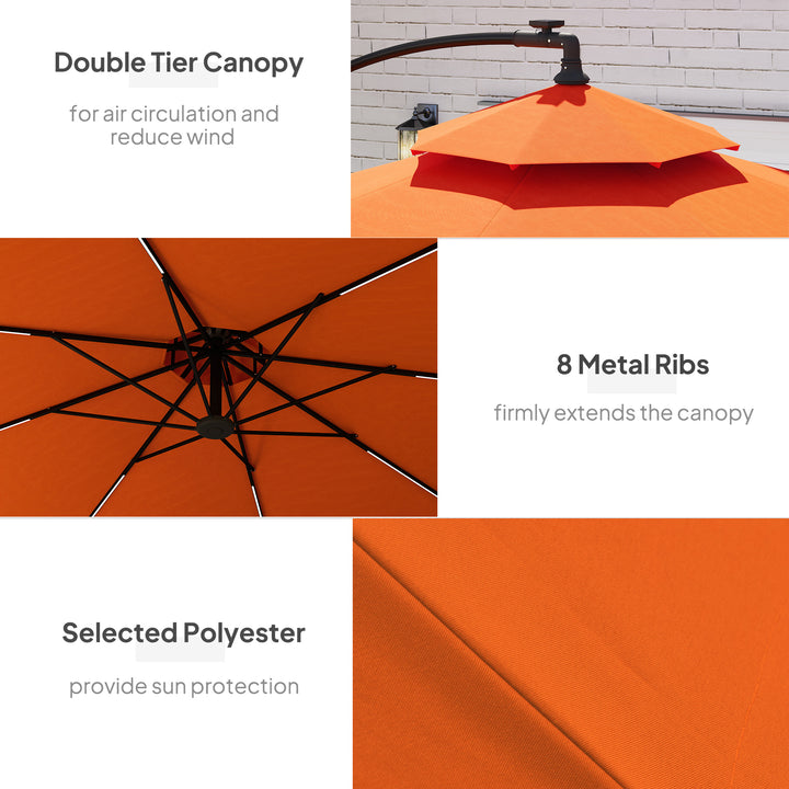 3m LED Light Overhanging Parasol - Orange