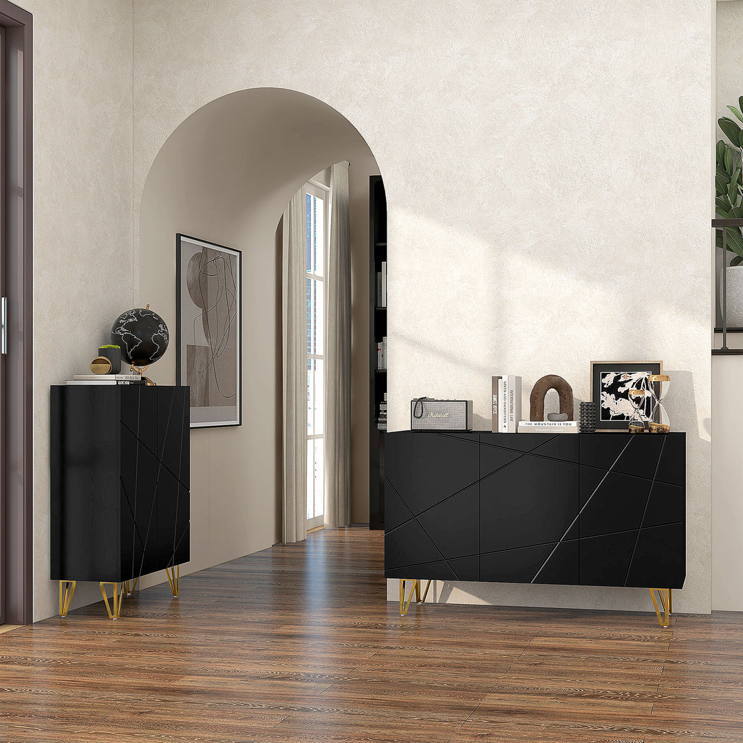 Modern Luxe High Gloss Sideboard, with Hairpin Legs - Black