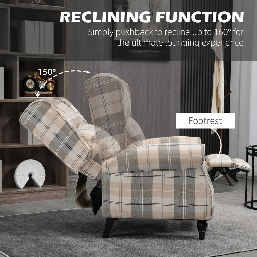 Wingback Recliner Armchair for Living Room, Pushback Reclining Chair with Round Armrests, Footrest and Rubber Wood Legs, Khaki