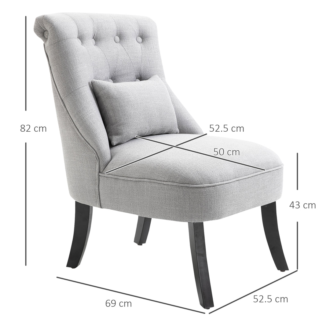 HOMCOM Fabric Single Sofa Dining Chair Tub Chair Upholstered W/ Pillow Solid Wood Leg Home Living Room Furniture Grey