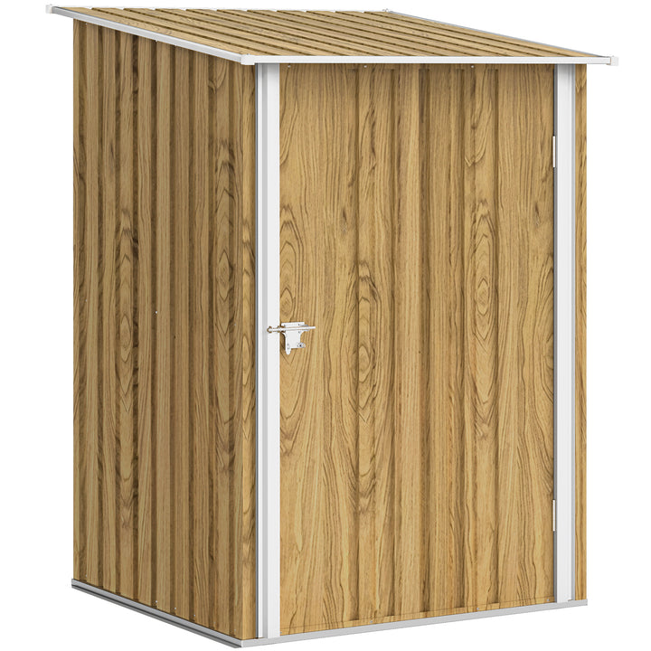 3.3 x 3.4ft Lean To Steel Garden Shed, with Locking Door - Light Brown Wood Effect