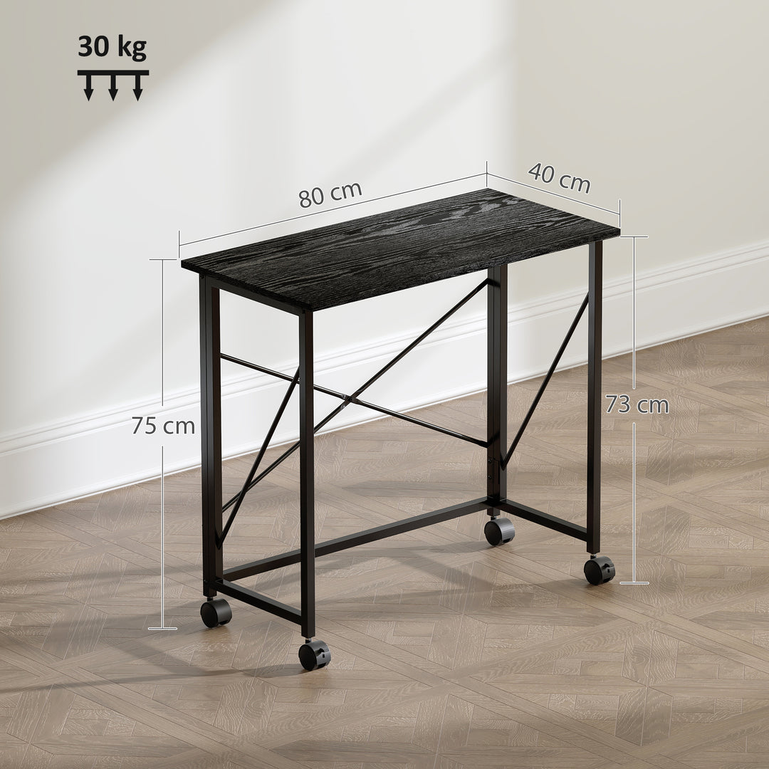 80 cm Folding Desk on Wheels - Black