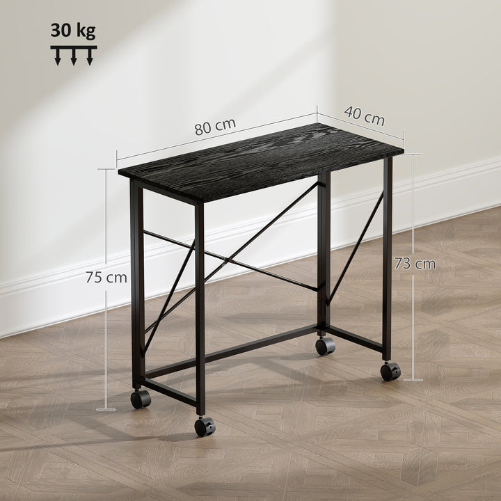 80 cm Folding Desk on Wheels - Black