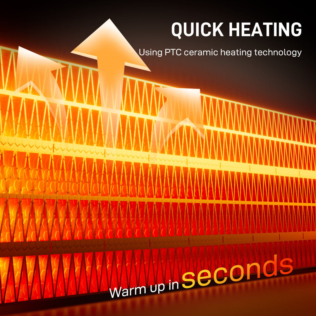 MCL Ceramic Electric Heater, 1500W Fan Space Heater with 3 Modes, 24H Timer, Flame Effect, Oscillation for Bedroom, White