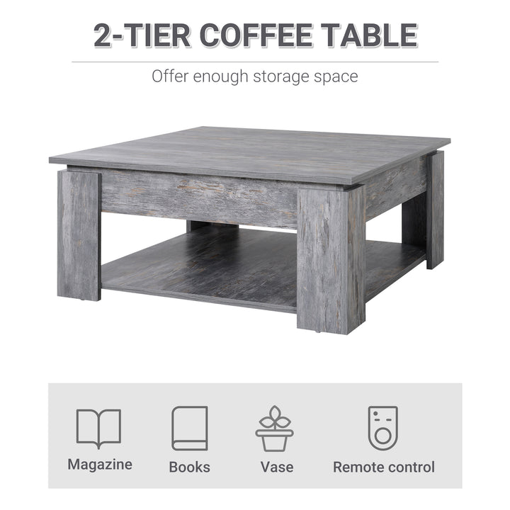 HOMCOM 2 Tier Wood Coffee Table Side Table Bottom Storage Shelf Simple Modern Living Room Grey Wood Grain | Aosom UK