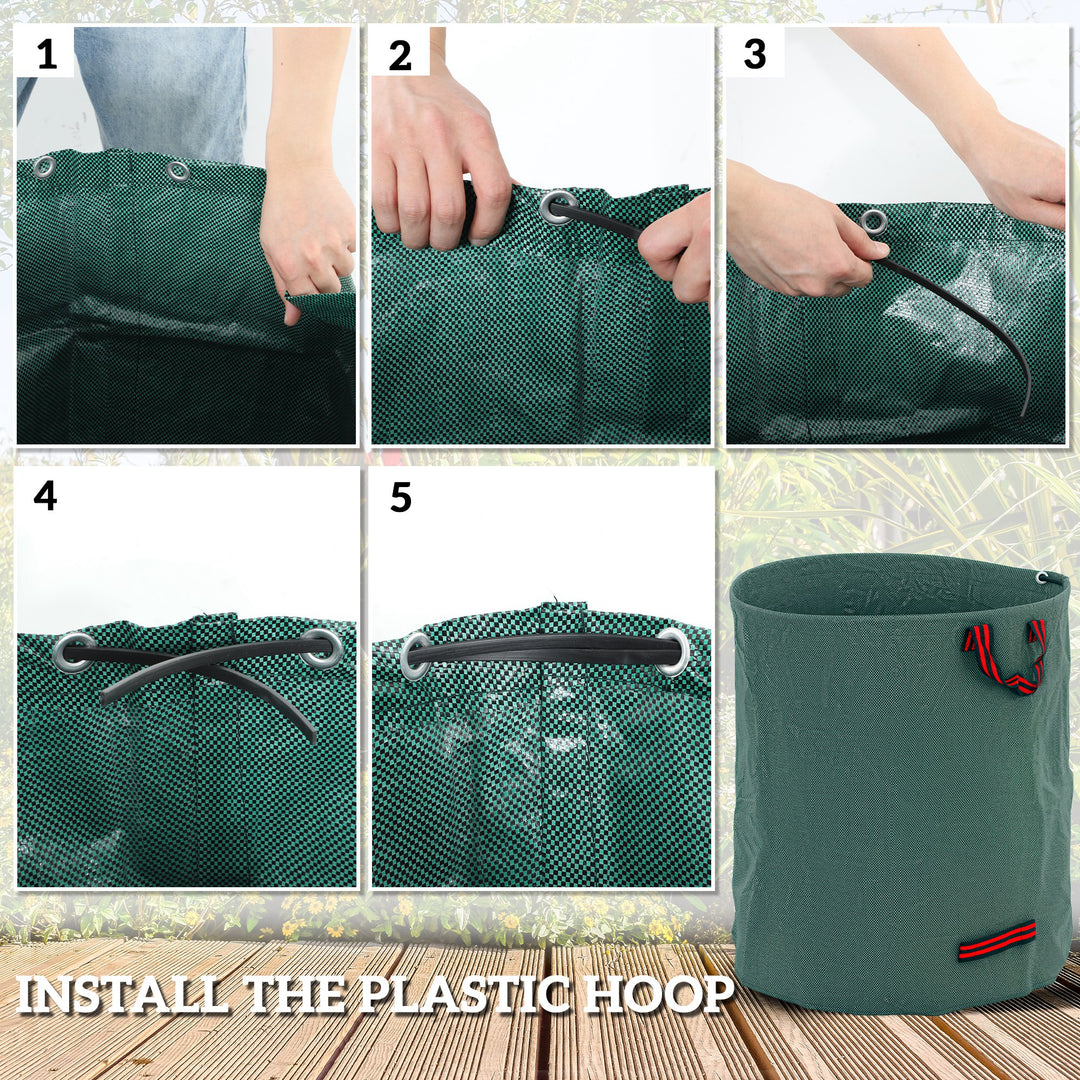 Garden Waste Bags, 272L x 3 Heavy Duty Garden Bags, Foldable and Reusable Waste Sacks with Handles for Loading Leaf, Trash, Debris, Green