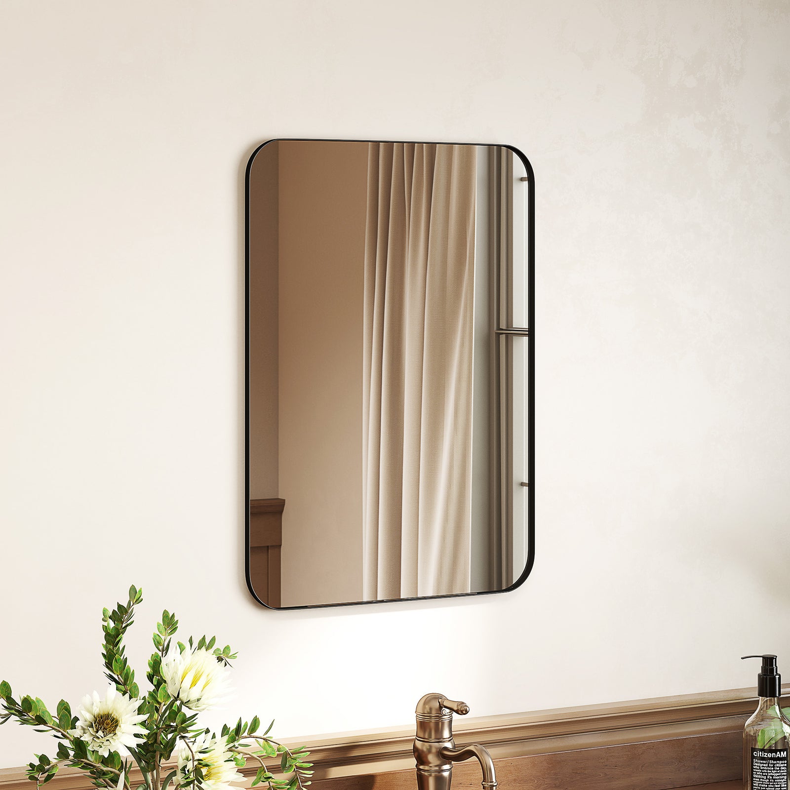 70 x 50cm Curved Bathroom Mirror - Black