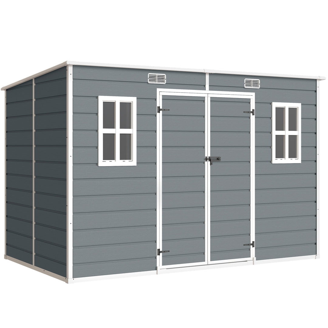 10 x 6 ft Resin Garden Shed, Outdoor Storage Shed with Floor, Windows,