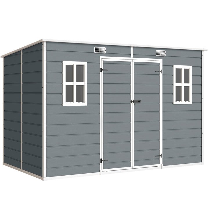 10 x 6 ft Resin Garden Shed, Outdoor Storage Shed with Floor, Windows,