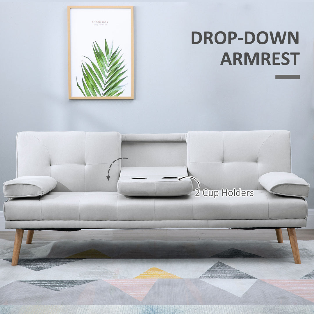 Fabric Click Clack Sofa Bed with 2 Cup Holders, Convertible Futon Settee, Futon Recliner Lounge for Living Room, Spare Room, Bedroom, Grey
