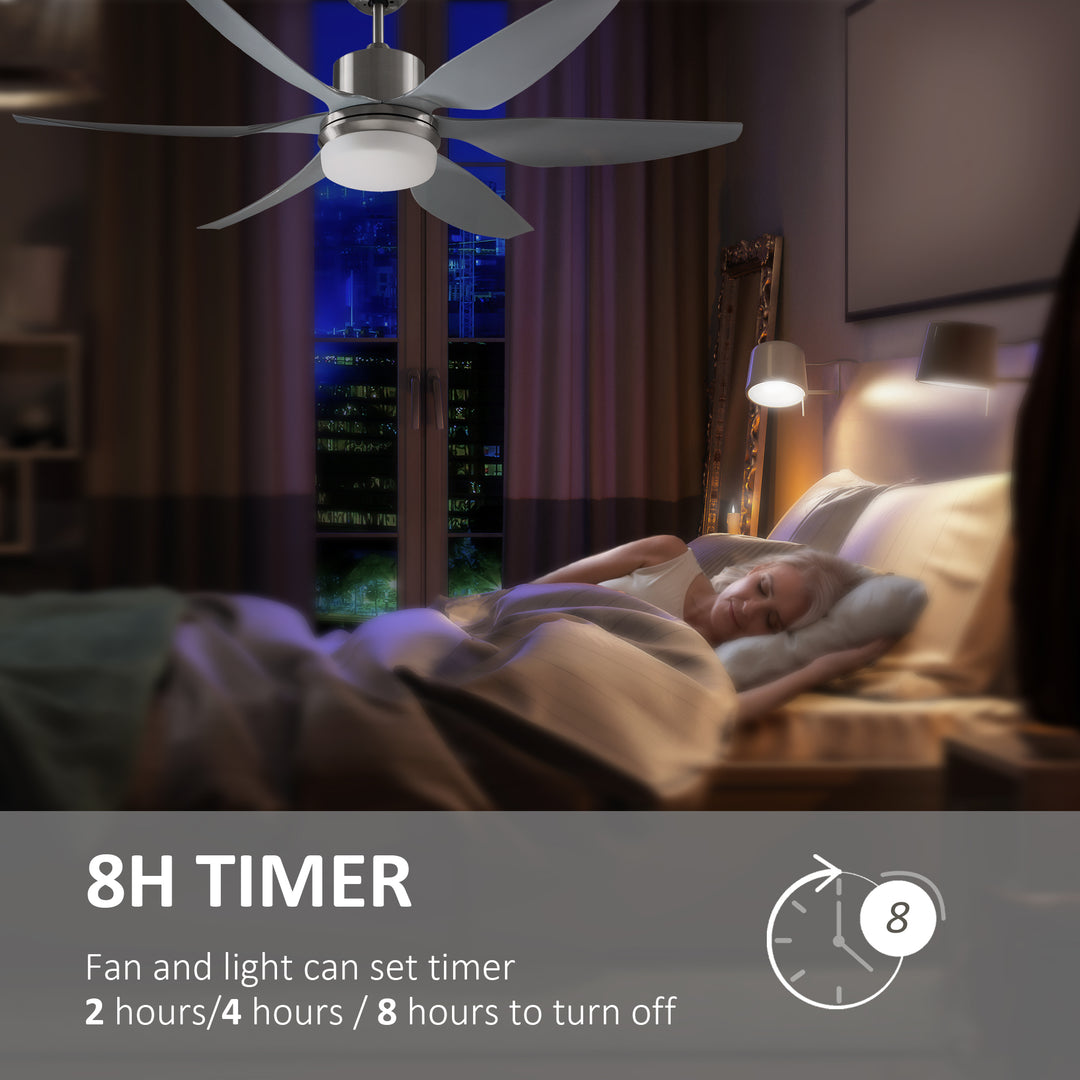 MCL Reversible Ceiling Fan with Light, 6 Blades Indoor Modern Mount LED Lighting Fan with Remote Controller, for Bedroom, Living Room, Silver