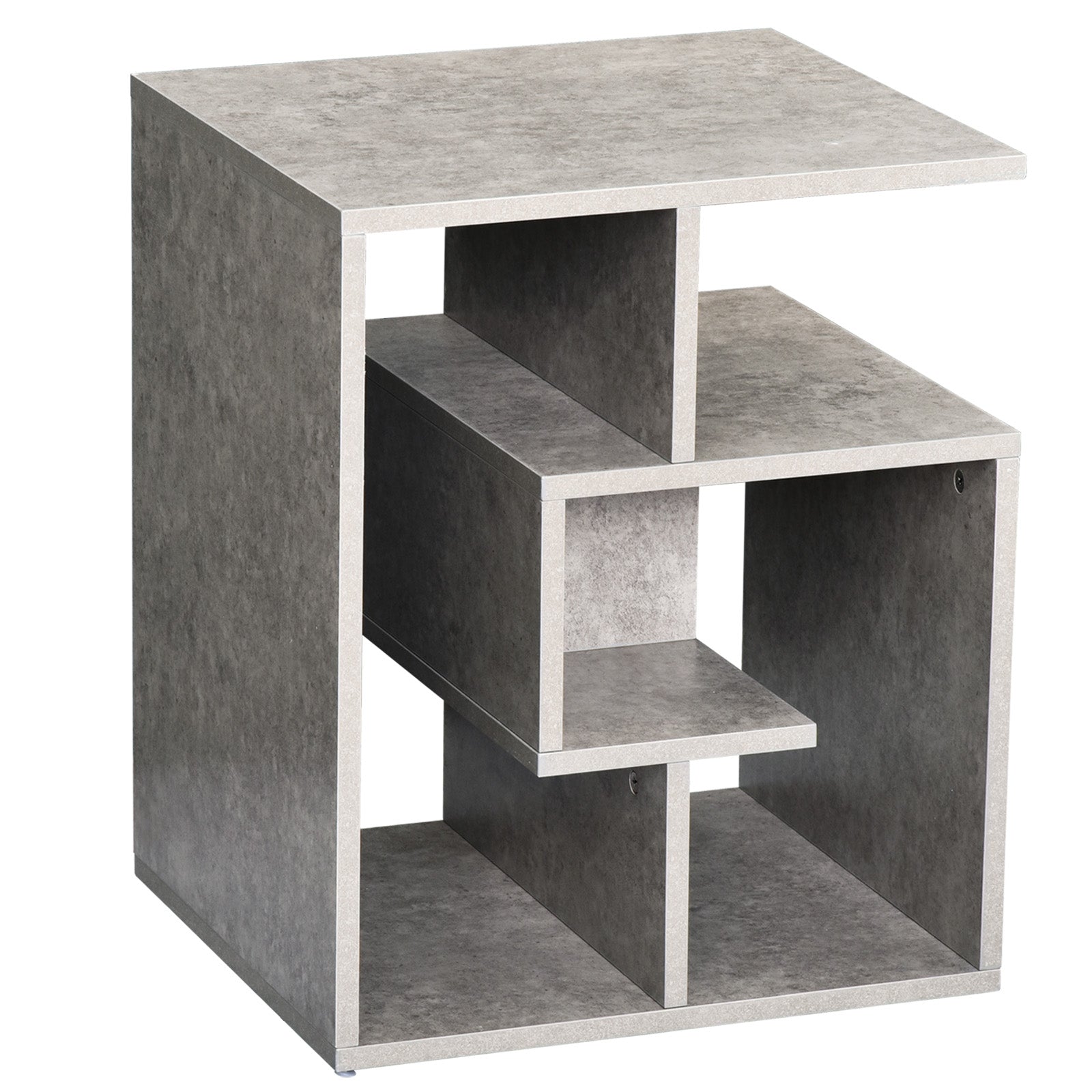 Side Table, 3 Tier End Table with Open Storage Shelves for Living Room, Bedroom, Cement Colour