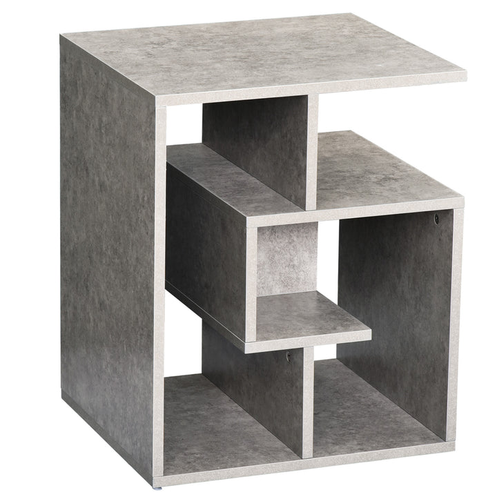 MCL Side Table, 3 Tier End Table with Open Storage Shelves for Living Room, Bedroom, Cement Colour