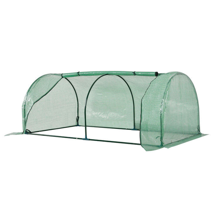 Outsunny Tunnel Greenhouse, Steel Frame Outdoor Grow House with PE Cover, Roll-up Door, Green, 200x100x80cm | Aosom UK