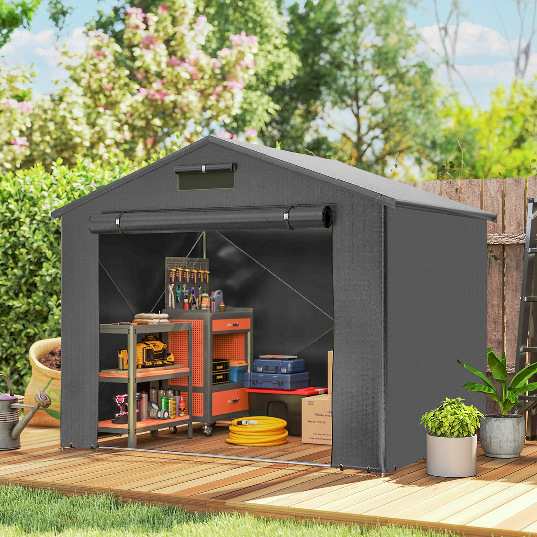 8 x 6 ft Outdoor Garden Storage Shed, Waterproof Bike Tent with Roll-Up Zipper Door