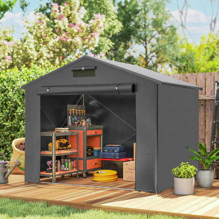 8 x 6 ft Outdoor Garden Storage Shed, Waterproof Bike Tent with Roll-Up Zipper Door