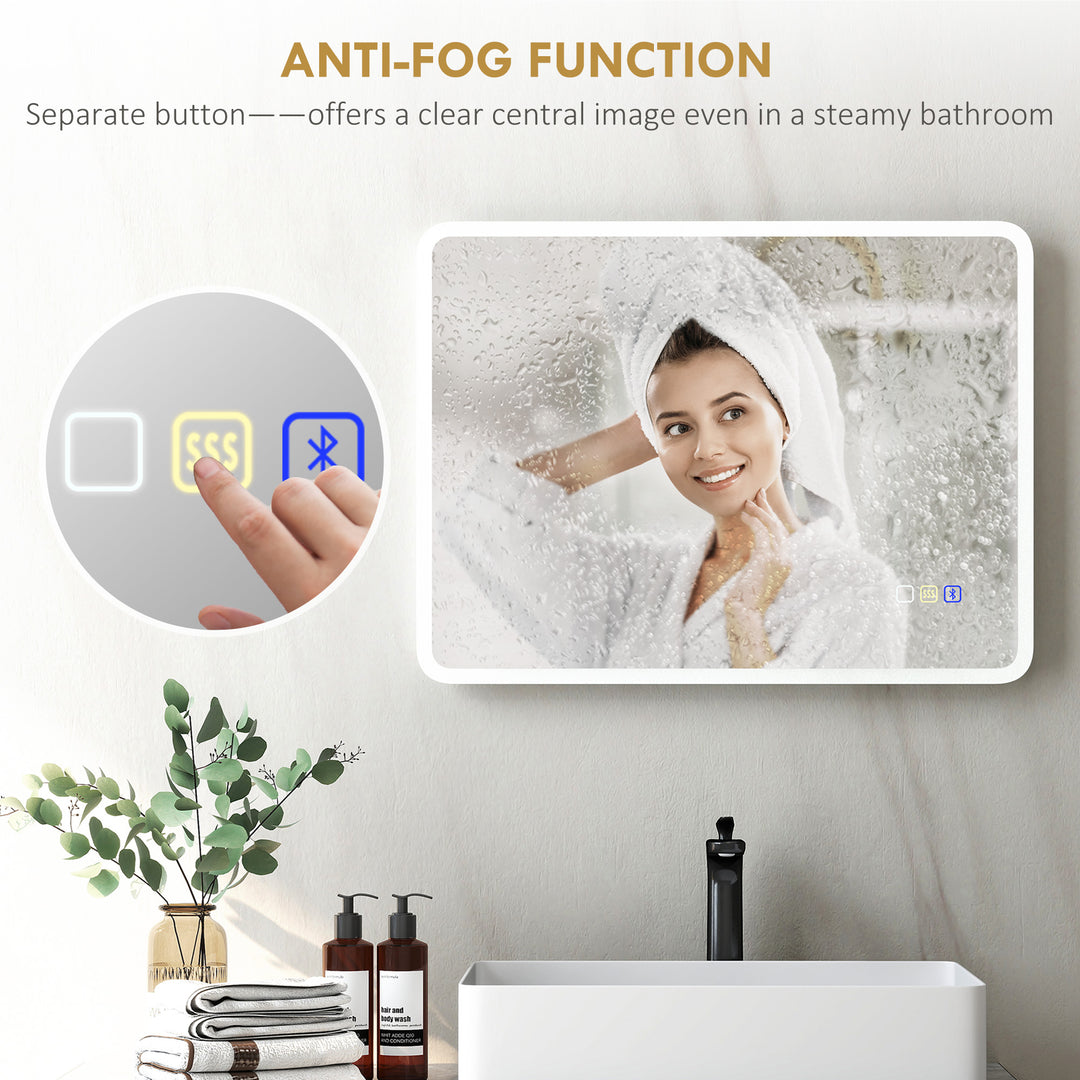 80 x 60cm LED Bathroom Mirror, with Bluetooth - Silver Tone