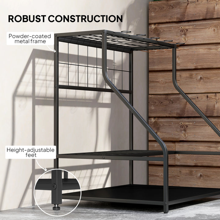 Garden Tool Storage Rack, 3-Tier Garden Tool Rack with 11 Hooks for Lo