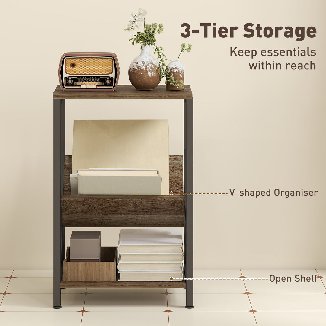 MCL Narrow Side Table, End Table with 3-Tier Storage, V-Shaped Magazine Holder for Living Room, Bedroom, 40 x 30 x 61cm, Oak