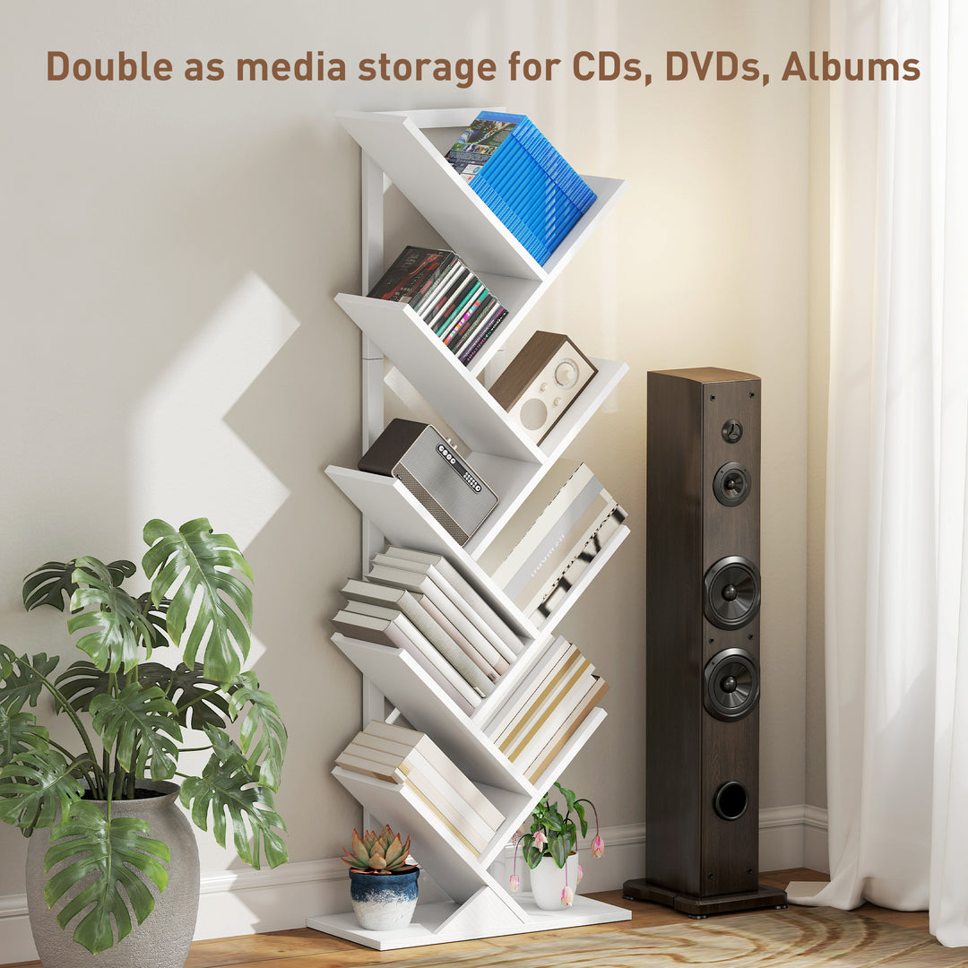9-Tier Tree Bookshelf, Industrial Free Standing Bookcase with Steel Fr