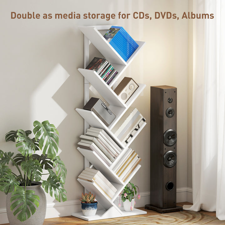 9-Tier Tree Bookshelf, Industrial Free Standing Bookcase with Steel Fr
