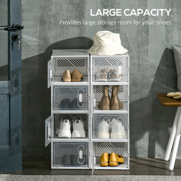 8PCS Clear Shoe Box, Plastic Stackable Shoe Storage Box for UK/EU Size up to 8.5/43 with Magnetic Door for Women/Men, 25 x 35 x 19cm