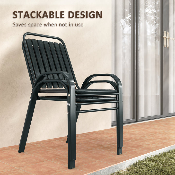 3 Pieces Patio Bistro Set with Stackable Chairs, Tempered Glass Table, for Outdoor, Balcony, Patio, Garden Charcoal Grey