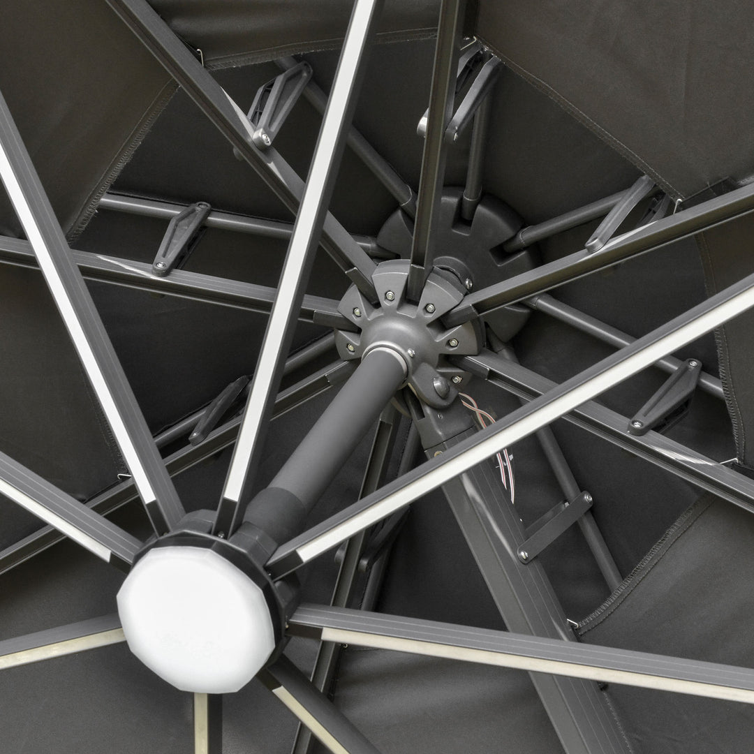 MCL 3m Cantilever Parasol w/ Solar Lights Power Bank Base 360° Spin Dark Grey