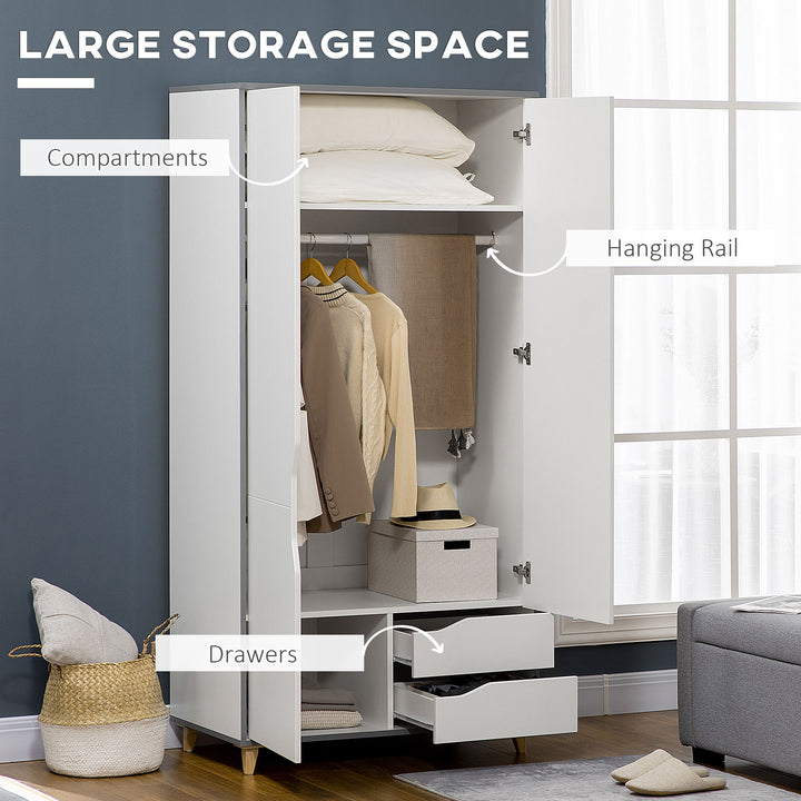 MCL Wardrobe with 2 Doors, 2 Drawers, Hanging Rail, Shelves for Bedroom Clothes Storage Organiser, 89x50x185cm, White