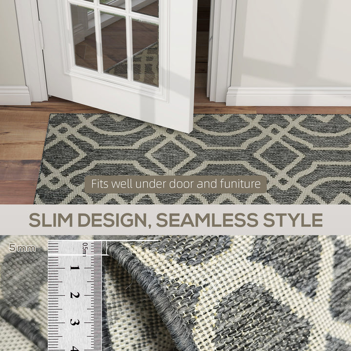 UV Resistant Indoor & Outdoor Area Rug, Easy-Cleaning Machine Washable Rug with Geometric Pattern for Patio, Garden, Kitchen, Bathroom or Living Room, 170 x 120 cm, Grey
