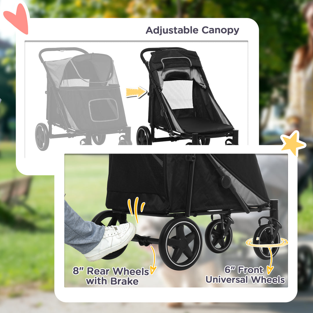 PawHut One-Click Foldable Pet Stroller, with Universal Wheels, Shock absorber, for Medium and Large Dogs - Grey