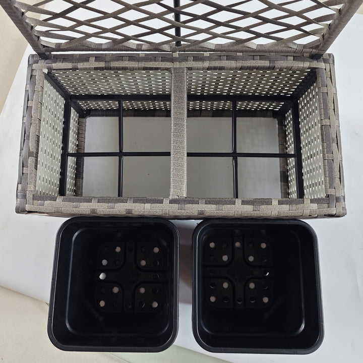 22 L Rattan Planter with Trellis, Freestanding Raised Beds for Garden with Two Plant Boxes, Outdoor Planter for Climbing Plants, Flowers, 57 x 30 x 107 cm, Mixed Grey