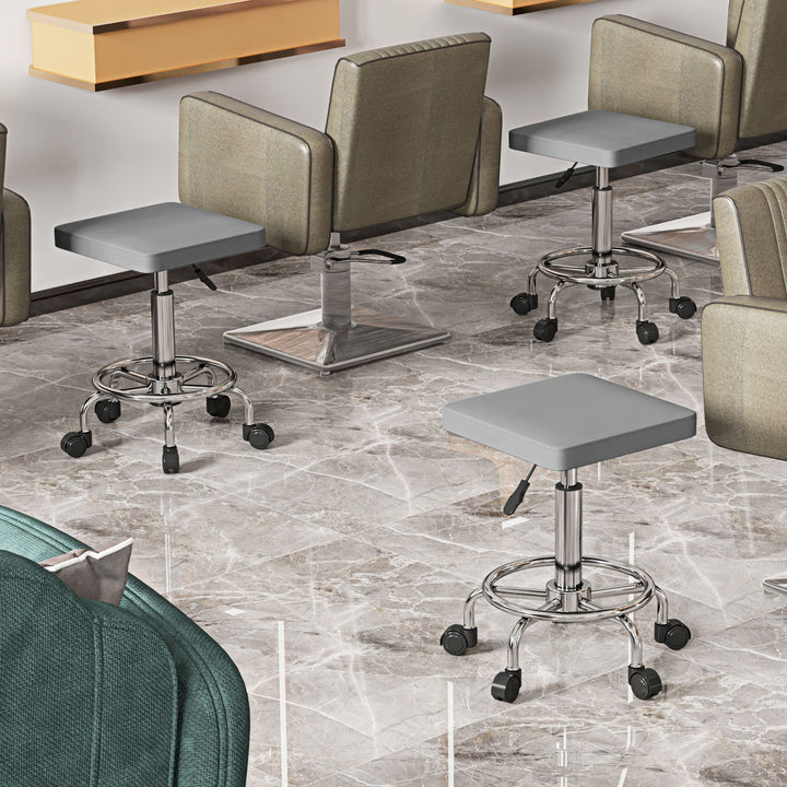 Faux Leather Padded Salon Stool - Grey