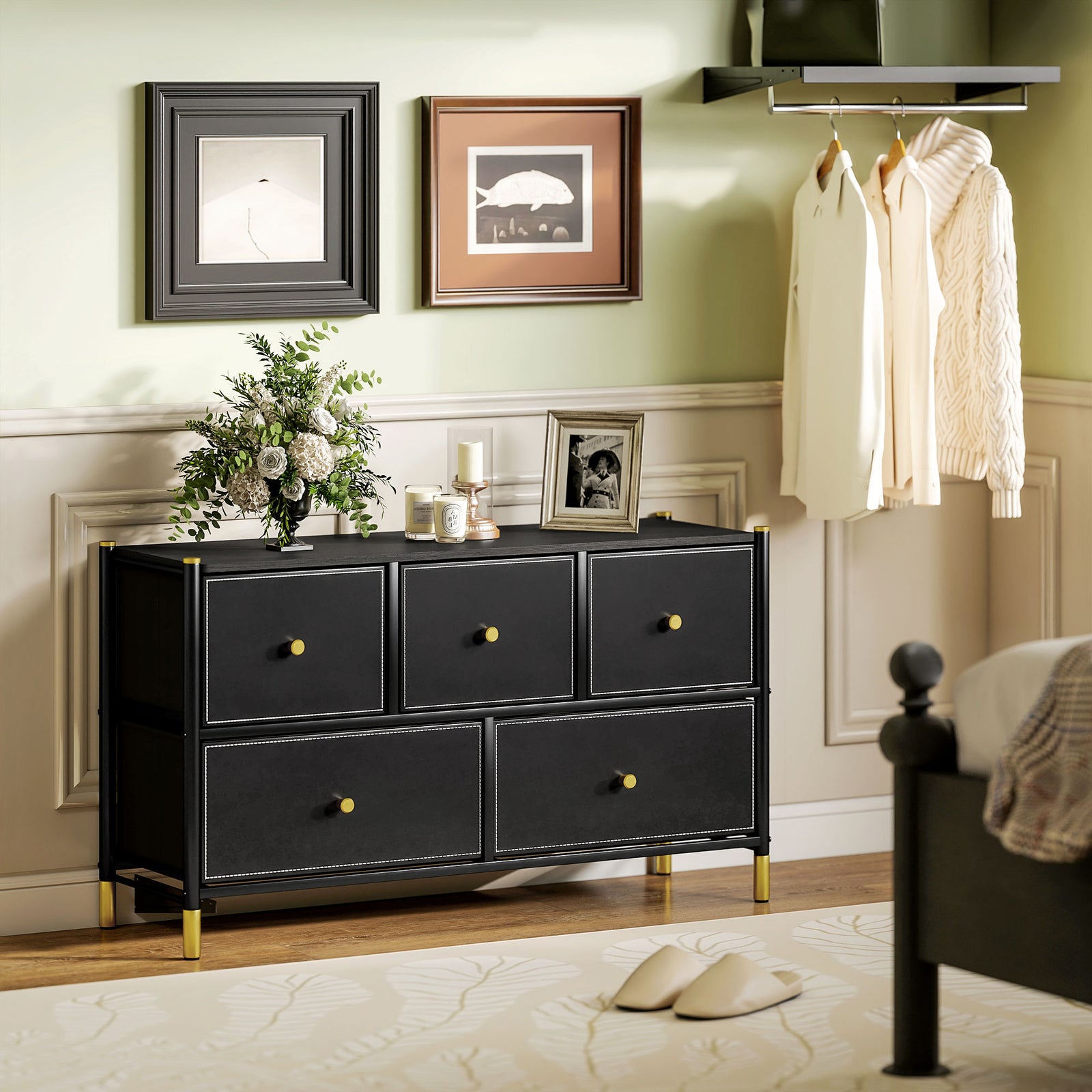 Faux Leather Front Chest of Drawers - Black