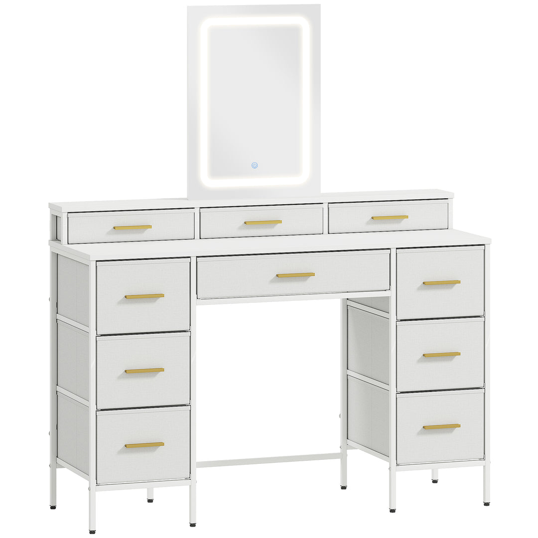 Multi-Storage Elegant Dressing Table, with LED Mirror - White