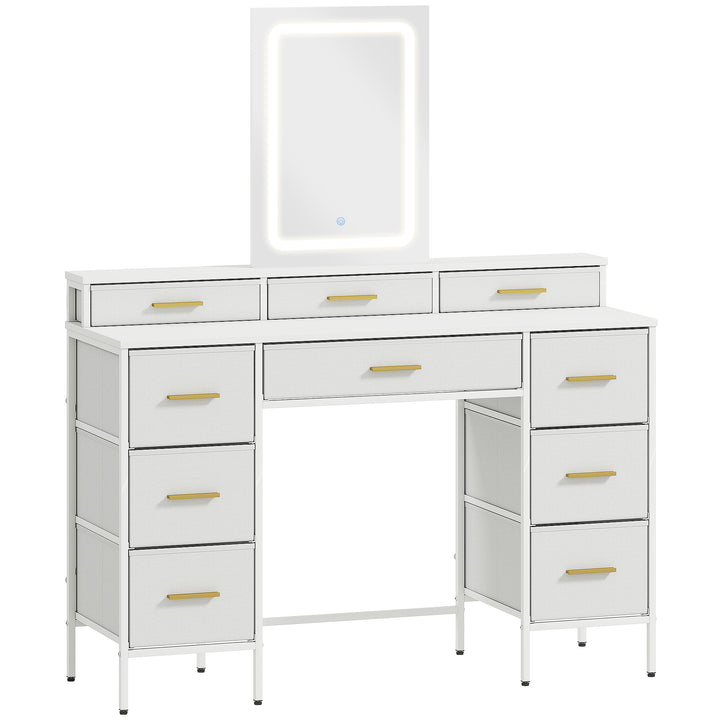 Multi-Storage Elegant Dressing Table, with LED Mirror - White