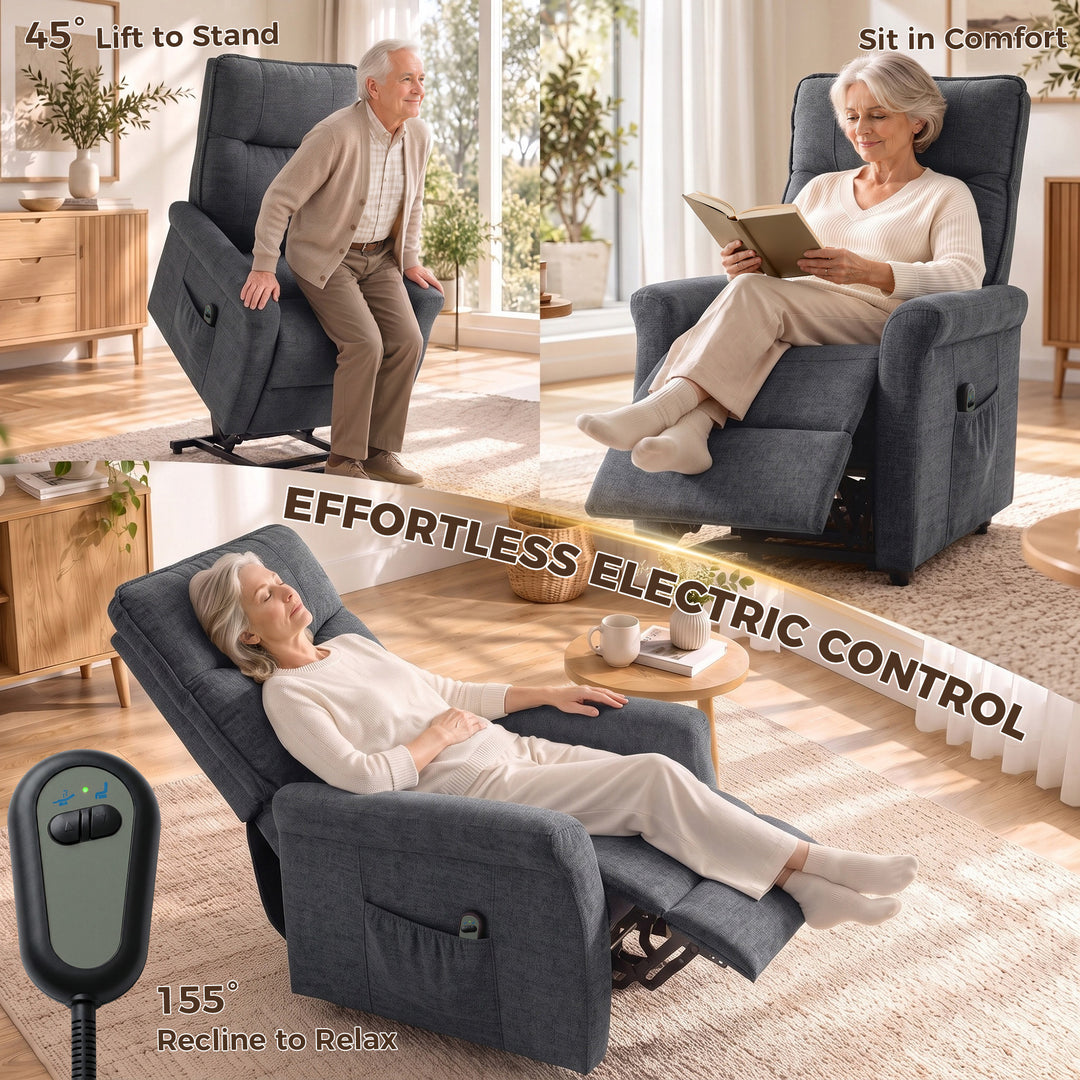 Power Lift Chair, Chenille Rise and Recliner Armchair with Pocket - view 4