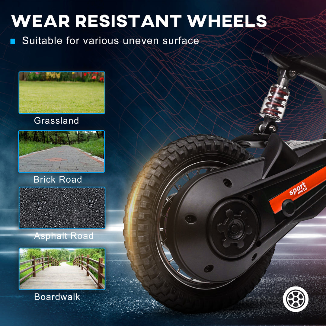 24V Electric Motorbike with Twist Grip Throttle, Music, Horn, 12" Pneumatic Tyres, 16km/h Max Speed - Red