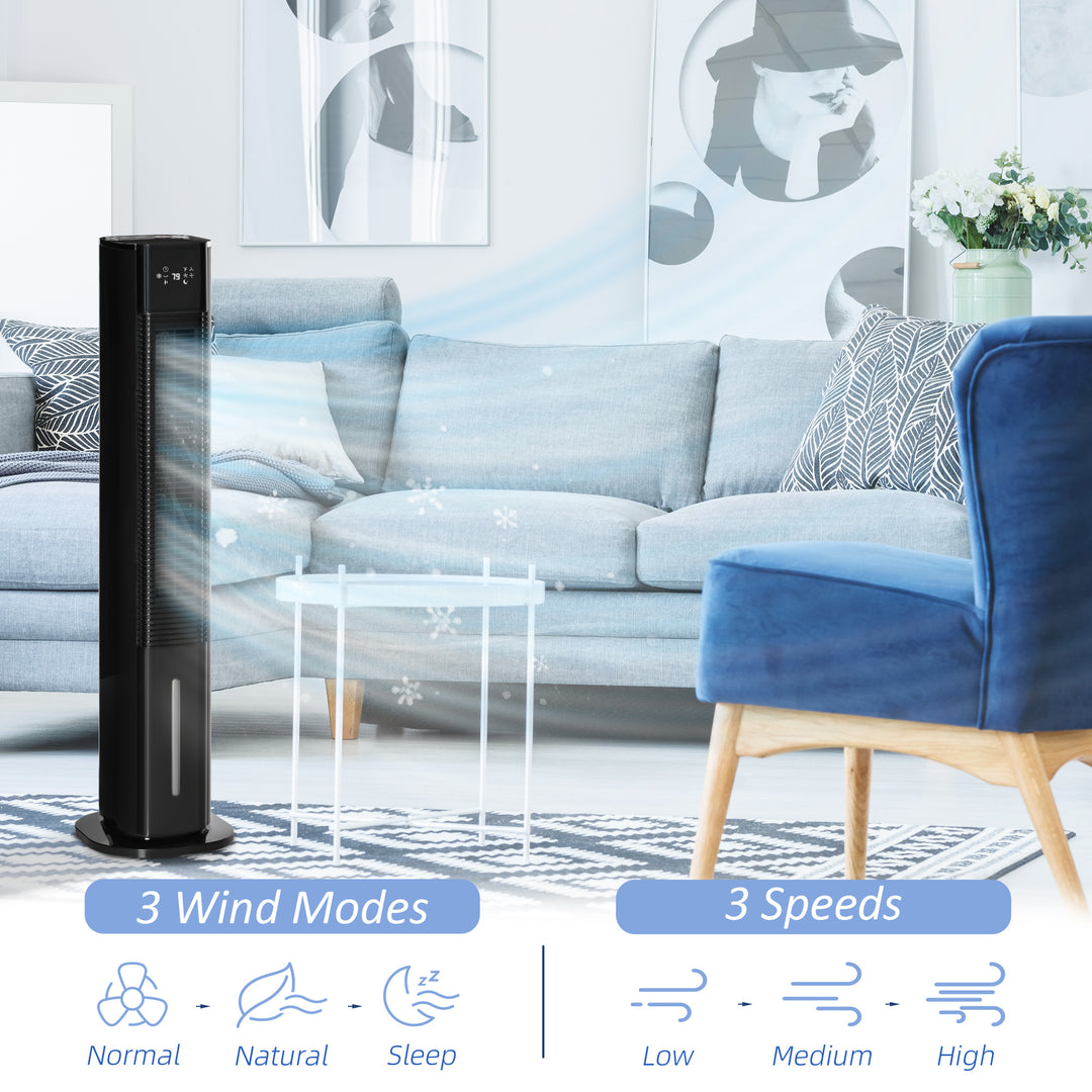 Nine Setting Tower Fan Humidifier, with Ice Boxes - Black