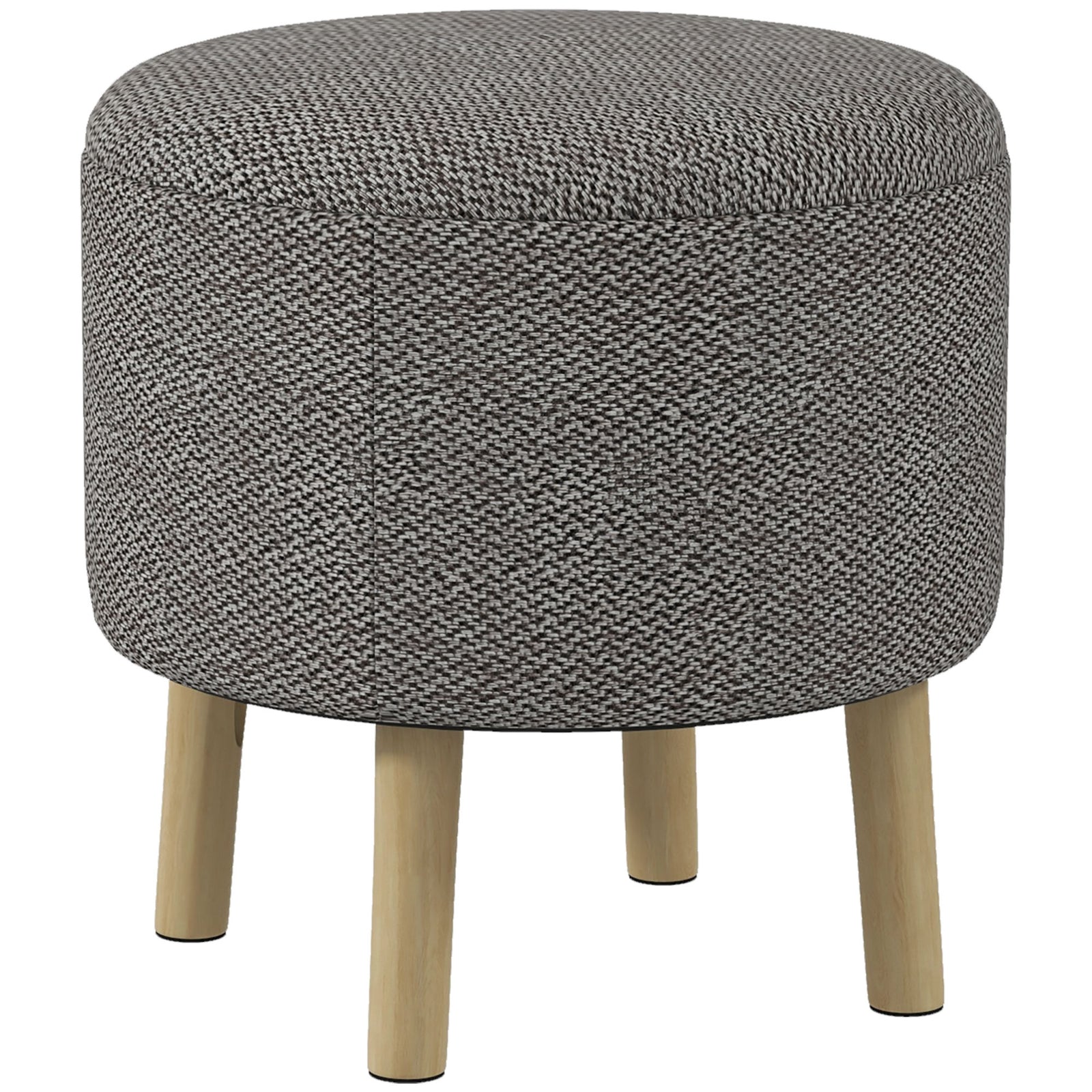 Round Linen-Look Storage Ottoman - Light Grey
