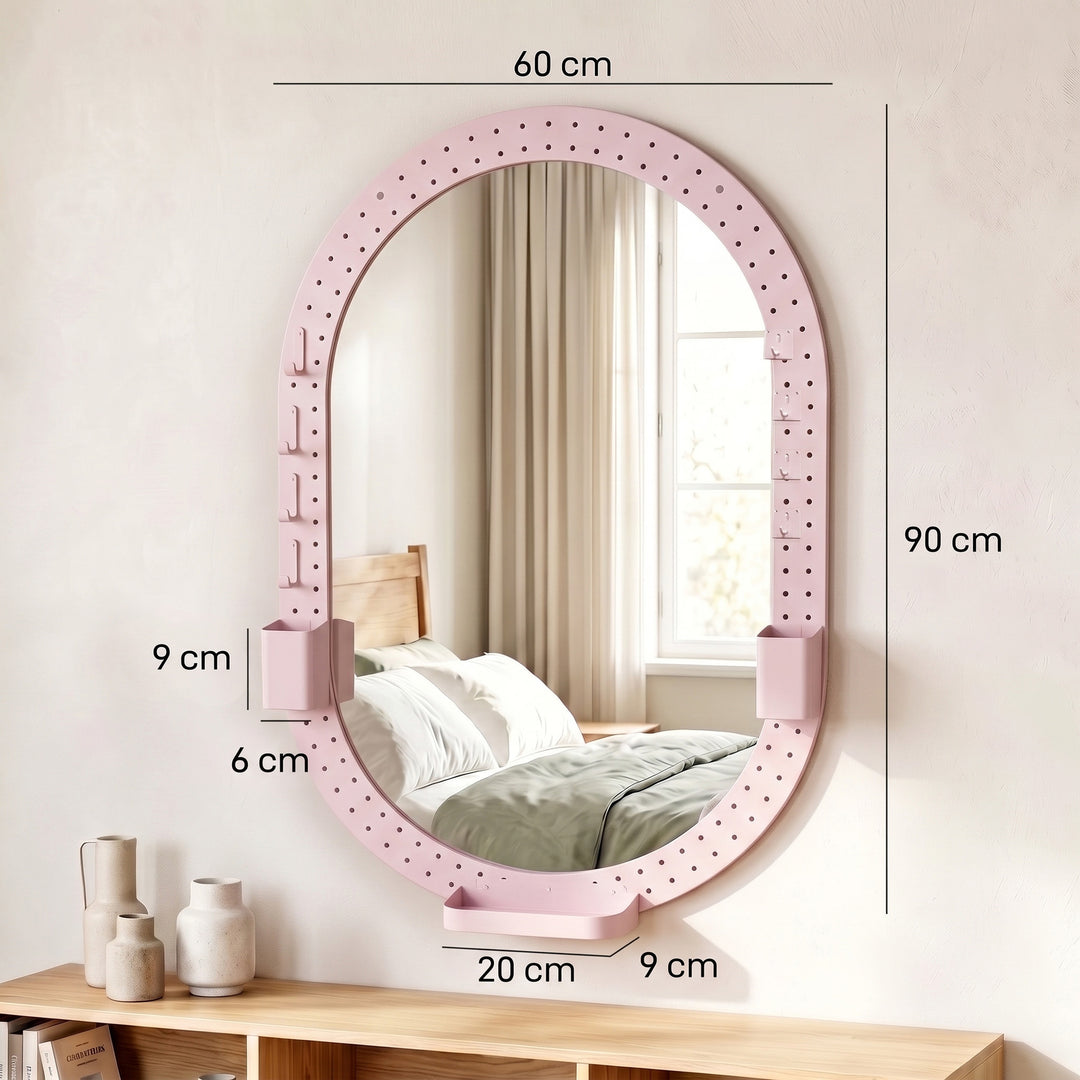 Oval Wall Mirror, 60 x 90 cm Decorative Hanging Mirror with Pegboard - view 3