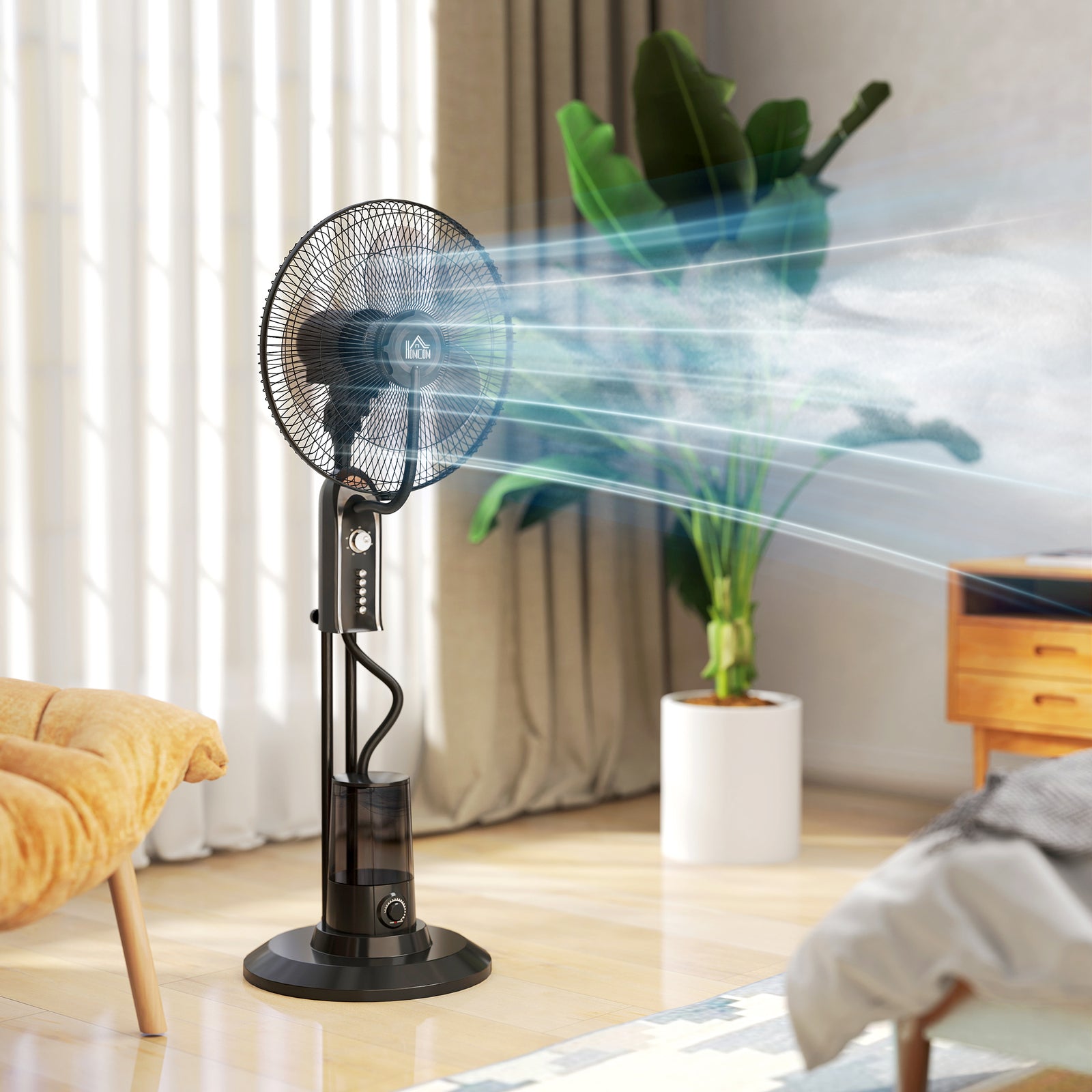 Pedestal Fan with Water Mist Spray, Spray Misting Fan with 70° Oscillation, Tilt Head, 4 Speeds, 3 Modes, Adjustable Mist, 3.2L Water Tank, for Home, 120 cm