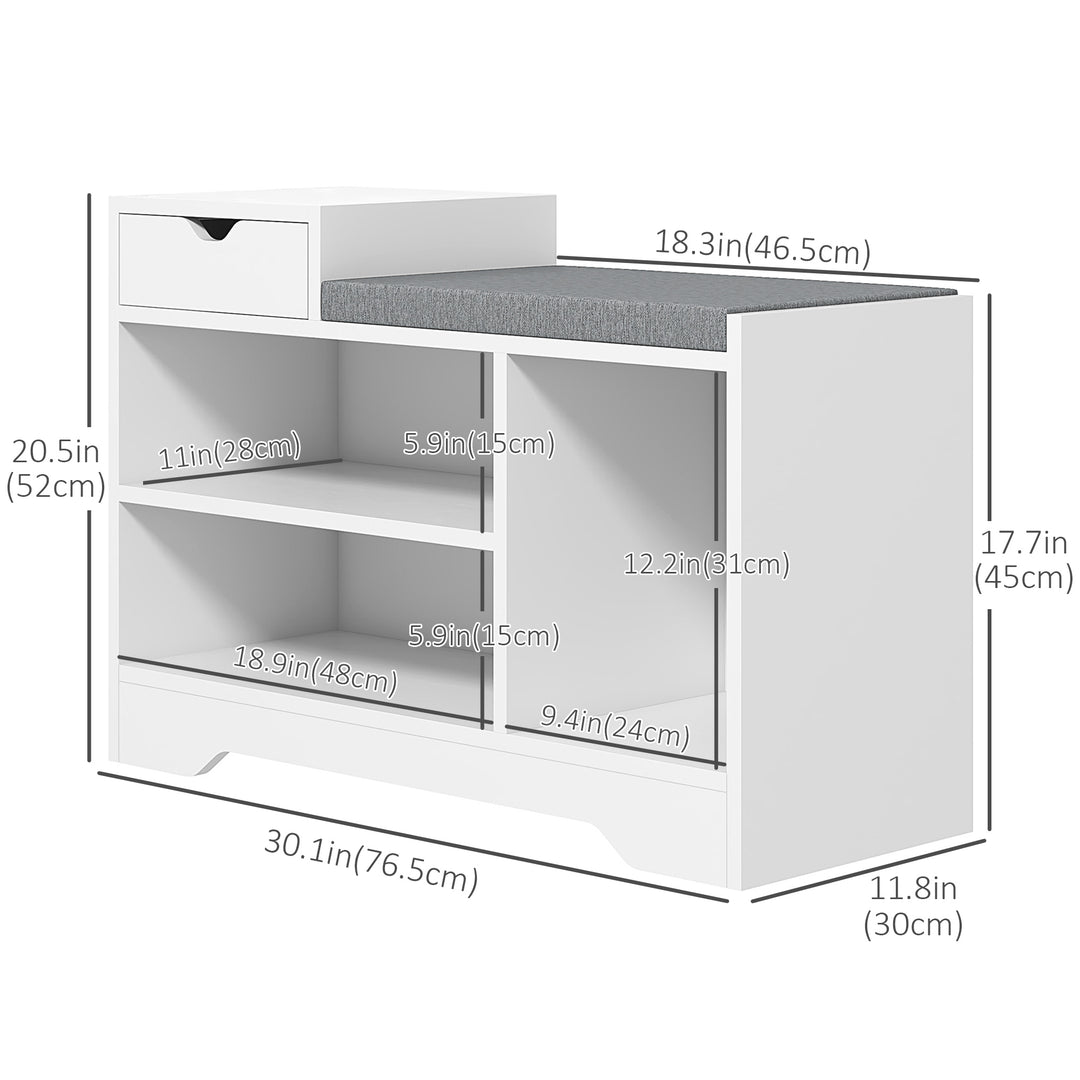Multi-Compartment Shoe Bench, with Seat - White