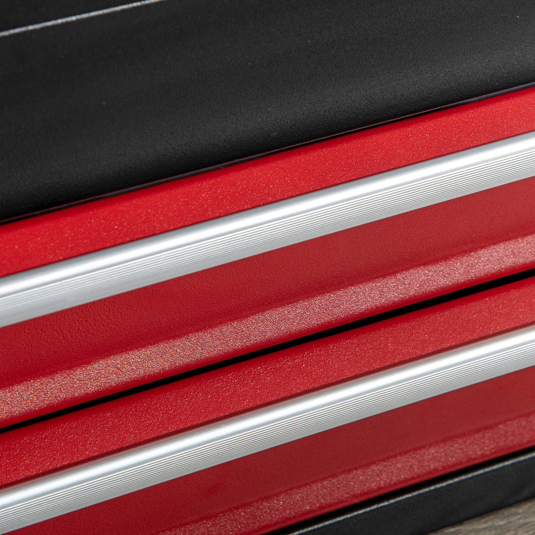 2 Drawer Tool Chest, Lockable Metal Tool Box with Ball Bearing Runners, Portable Toolbox, 460mm x 240mm x 220mm, Black