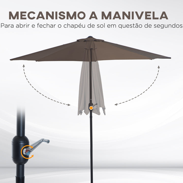 2.7m Balcony Half Parasol Garden Outdoor Umbrella 5 Steel Ribs - Brown